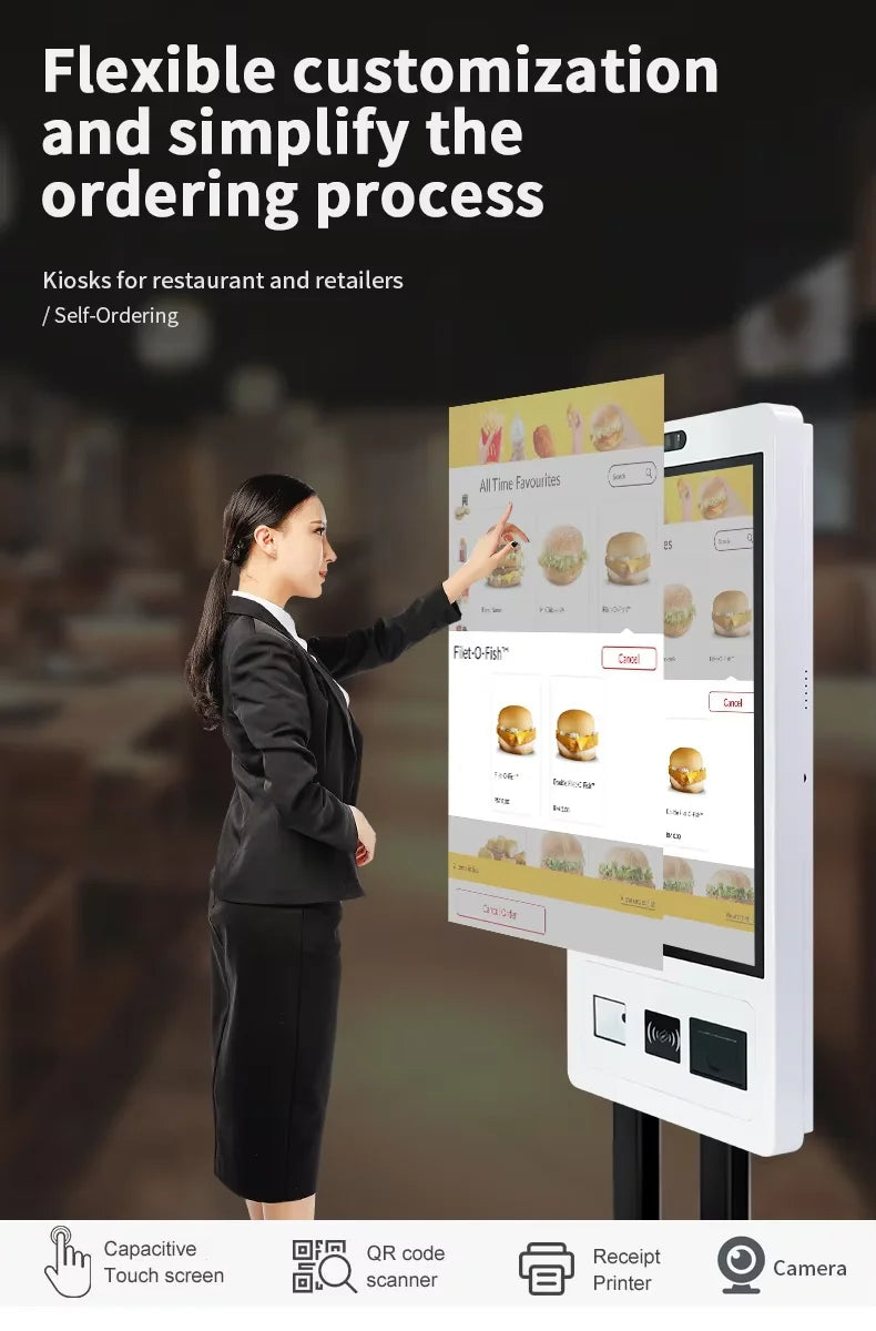 32-inch Self-service Kiosk: Touchscreen For Food Ordering And Restaurant Management