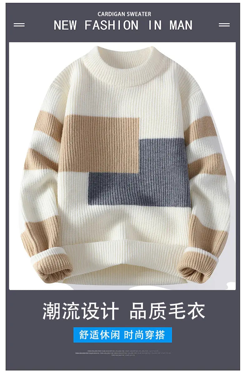 Sweaters men 2024 winter korean style mens warm sweater mens fashion sweaters Splicing color patterns Men's wool pullovers male
