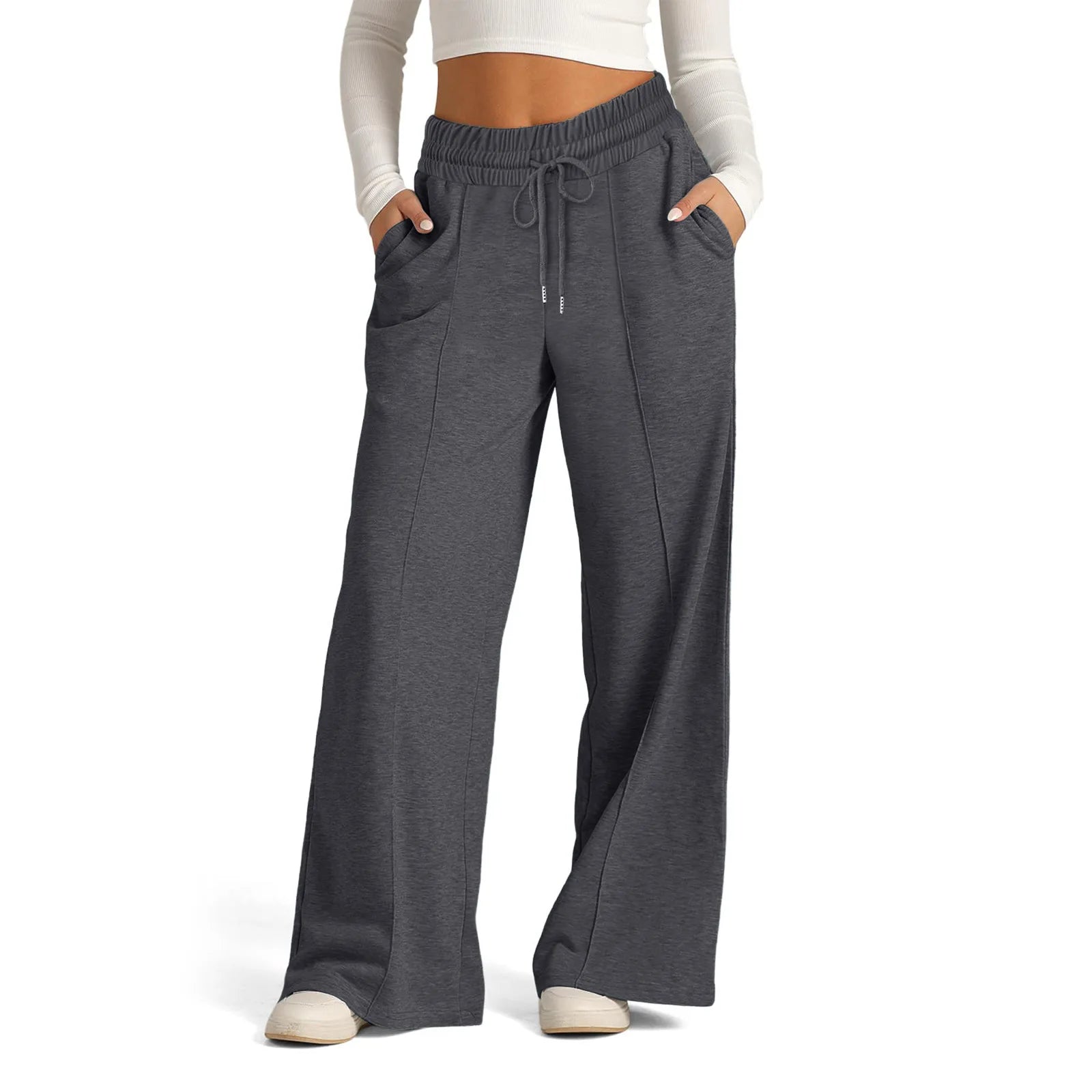 Womens Wide Leg Sweatpants High Waisted Baggy Flared Pants Drawstring Athletic Joggers Casual Daily Wear Loose Yoga Sports Pants