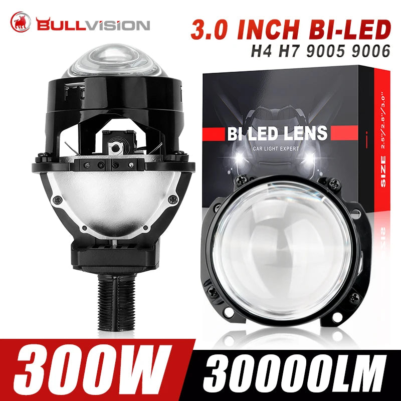 Bullvision 3 Inch Bi LED Projector Headlights Lenses for Hella LED Lights Projector 300W 30000LM Diode Headlamp Car Accessories