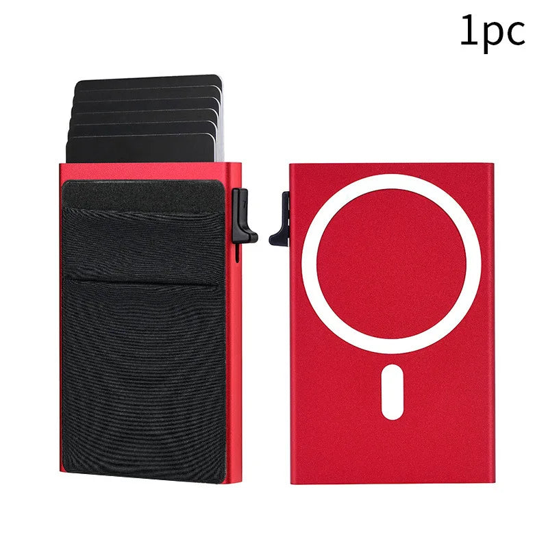 Pop-Up RFID Blocking Card Holder Aluminum Alloy Card Push Bag Large-Capacity Phone Magnetic Metal Box Wallet Men Women Purse