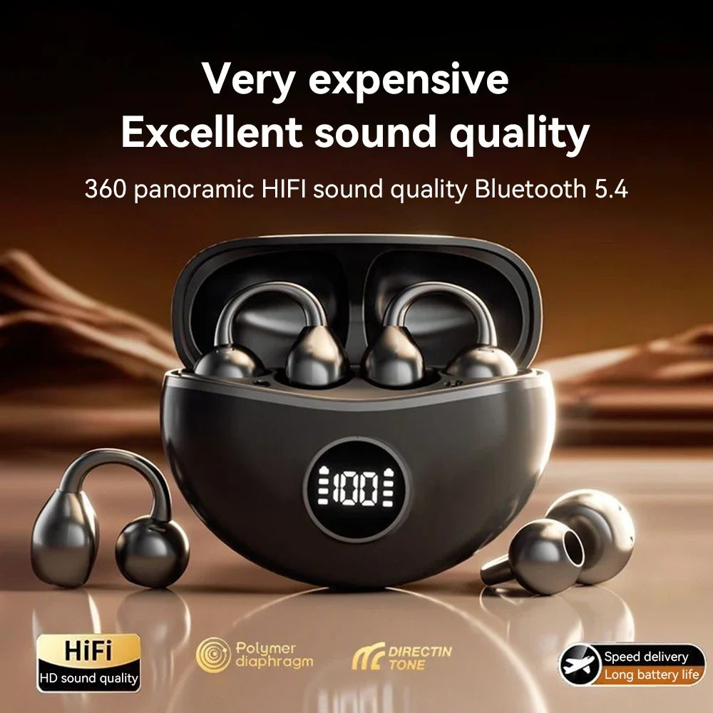 OWS Wireless Headphones Fone Bluetooth Headset With Mic Handsfree Noise Canceling Earphones Clip Ear Music Sports Gaming Earplug