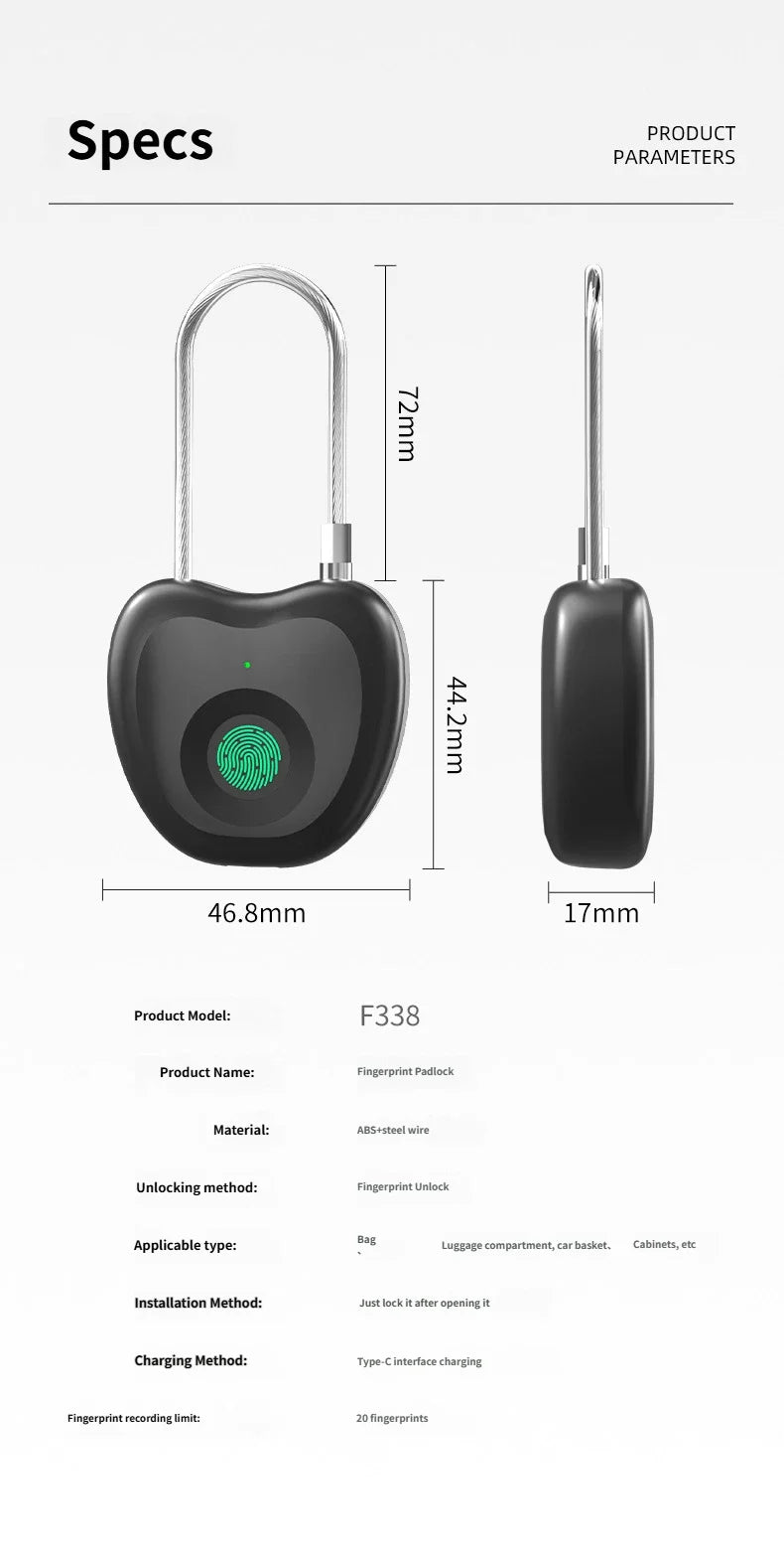 Smart Fingerprint Padlock Biometric Intelligent Lock Dormitory Home Protection Outdoor Cabinet Warehouse Extended Security Lock