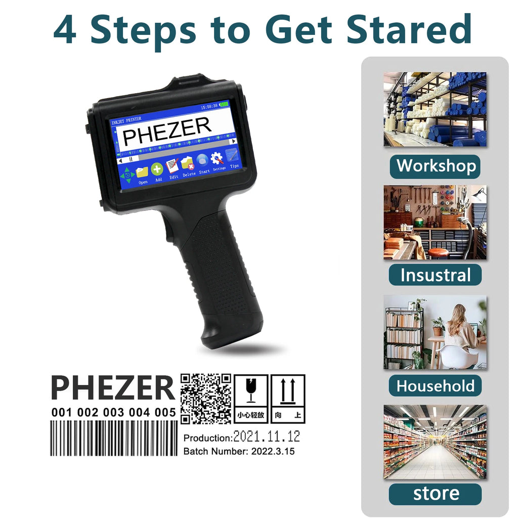 For Hp Phezer 12.7mm Portable P19 Handheld Inkjet Printer Three Colors Printer QR Bar Batch Code Date Number Logo Expiry Date