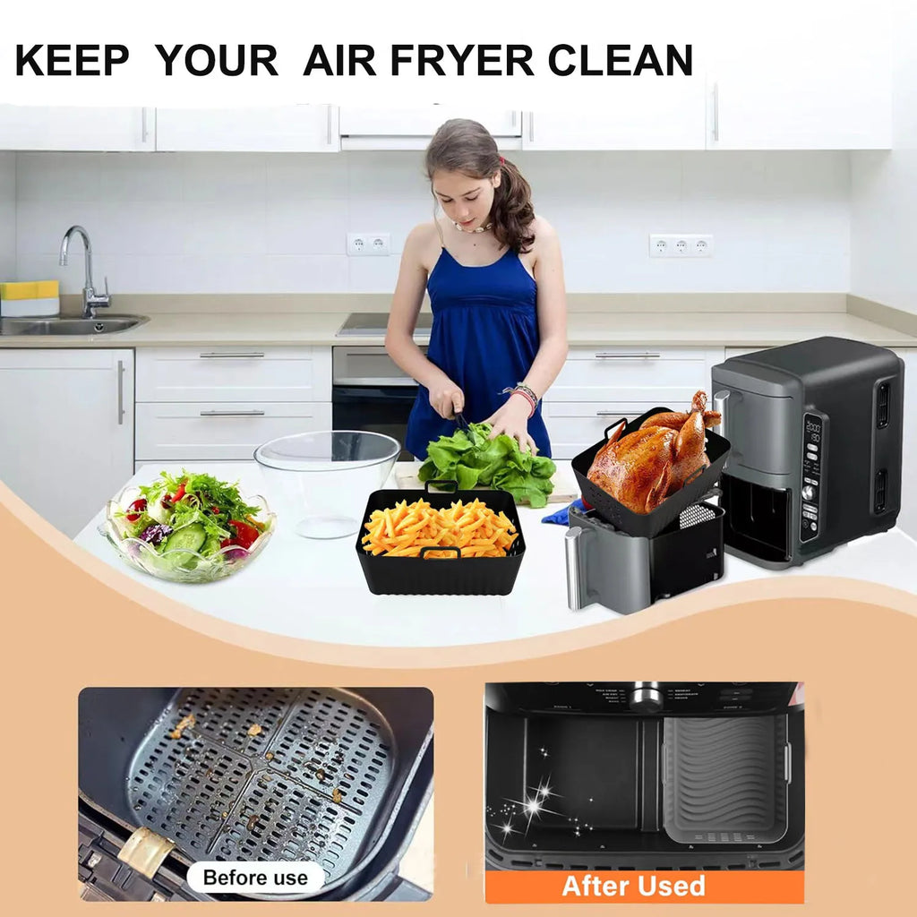 2pcs Rectangle Silicone Air Fryer Liner for Ninja SL400UK/SL401 Reusable Air Fryer Baking Tray Basket