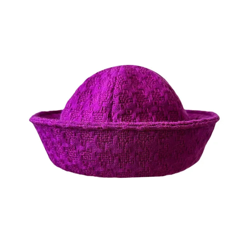 Fall Elegant Tweed Berets for Women Sailor Hat Japanese Versatile Naval Winter Fashion Party Warm Cute Jk Y2K Bucket Hat