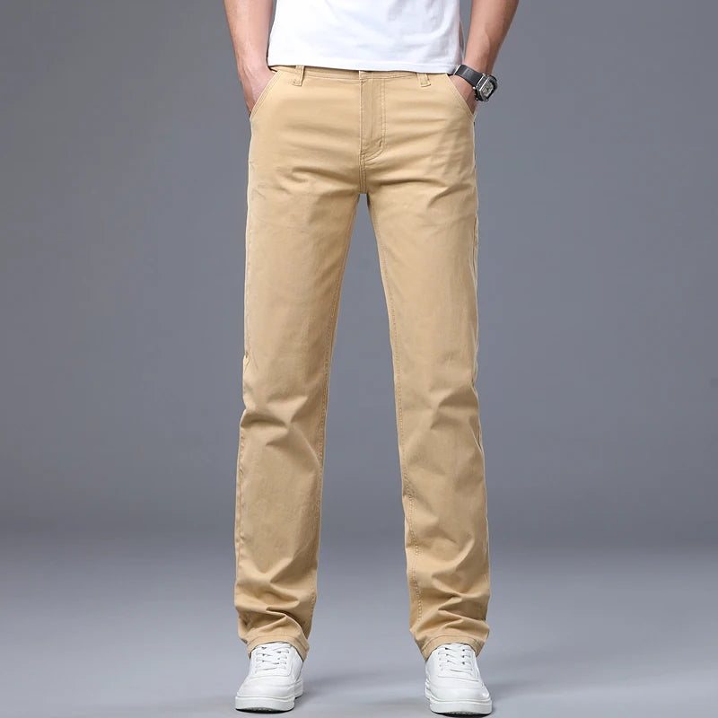 Classic Straight Men's Jeans Spring New Fashion Business Work Casual Trousers Comfort Elastic Solid Color Denim Pants
