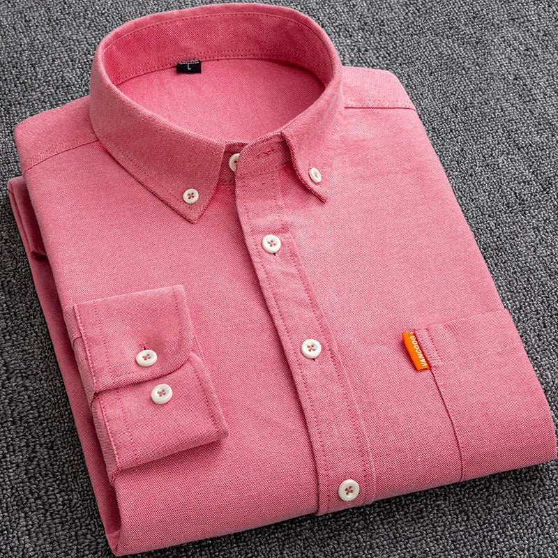 100% Cotton Men's Oxford Shirts Long Sleeve Solid Color Turn Down Collar Regular Fit Daily Men Clothing Button-down White Shirt