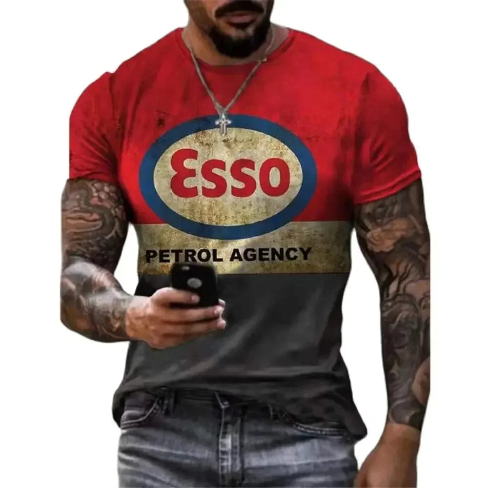 MOBIL Men's T-Shirt 3D Graphics Texaco Car Oil Pullover Fashion Summer Casual Tops Sweatshirt Men's Harajuku T-Shirt Clothing