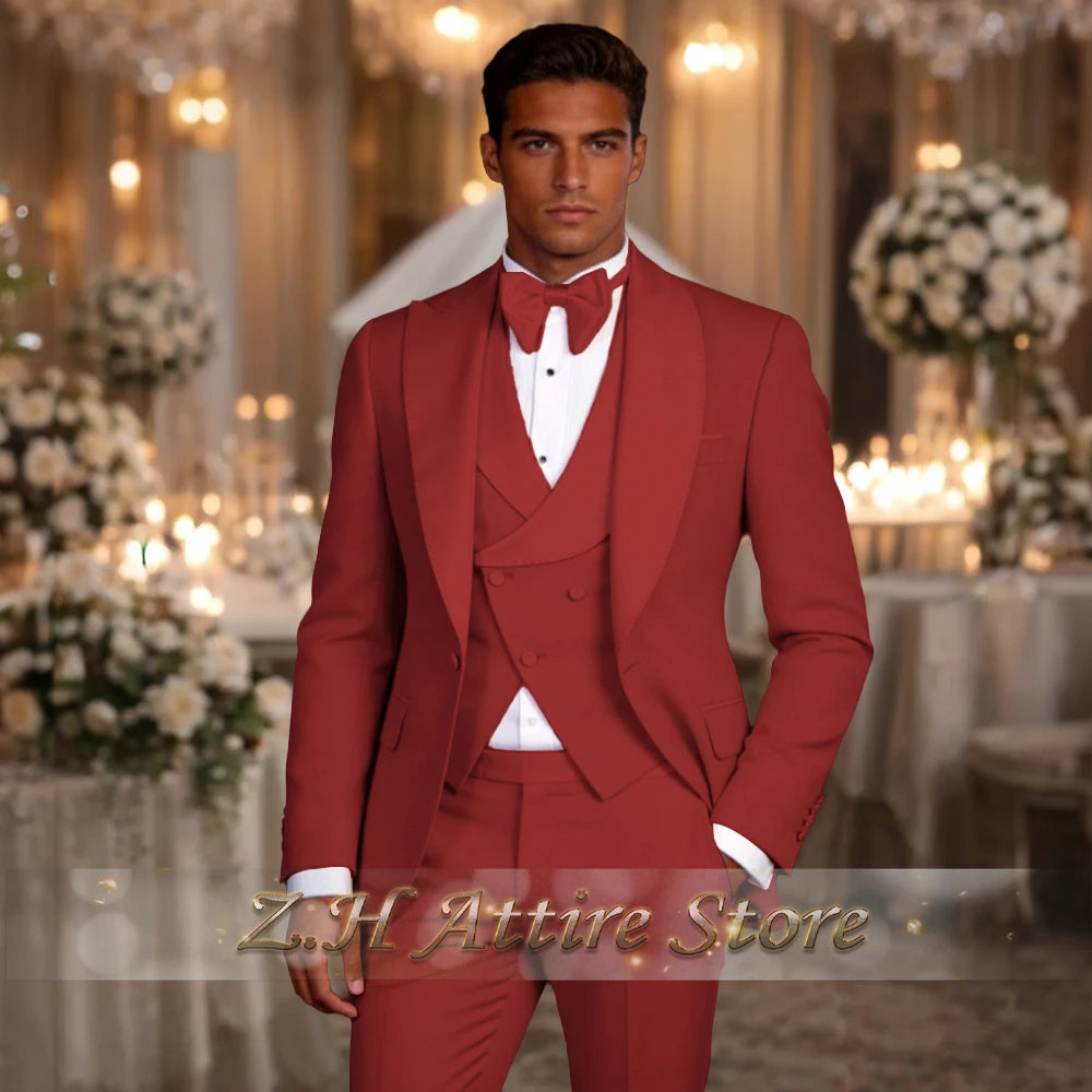 Elegant Pink Men's 3pcs Suit Spliced Satin Lapel Jacket Vest Pants Custom-Made Set for Wedding Groom Cocktail Birthday Party
