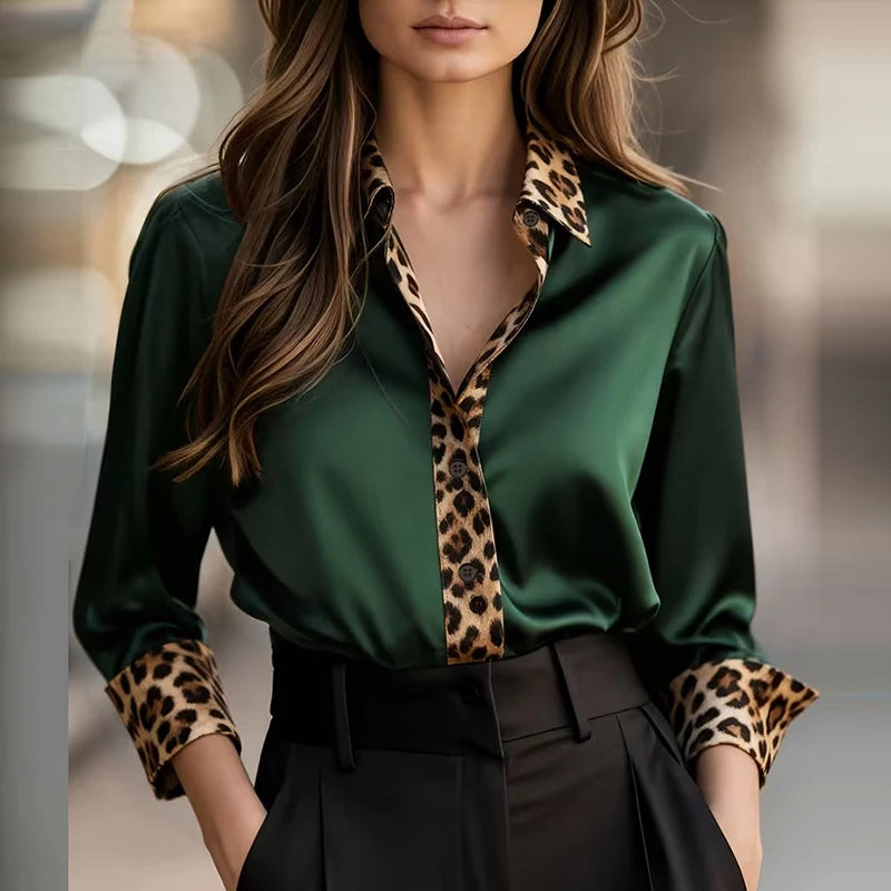 Fashion Women Long Sleeve Silk Shirt Black Turn Down Collar Button Blouse Women Office Tops Mesh See Through Sleeve Satin Shirt