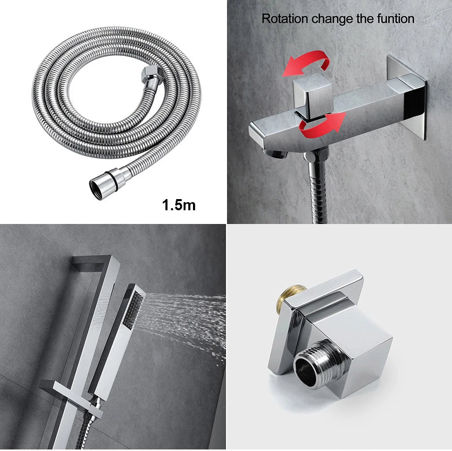 M Boenn 47*12 Inch LED lighting Large Black Shower Head Rainfall Bathroom Faucet Hot Cold Shower System Set Smart Showers Mixer