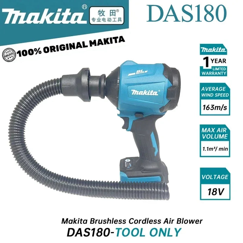 Makita Dust Blower DAS180 18V LXT Cordless Brushless 150m/s 2.8N with Nozzle Multifunction Dusting Machine Inflator Tool