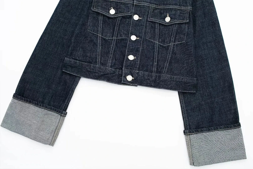 HH Women Fashion Denim Set Casual Lapel Long Sleeve Crop Jacket Buttons Female Vintage Wide Leg Loose Jeans Long Pants