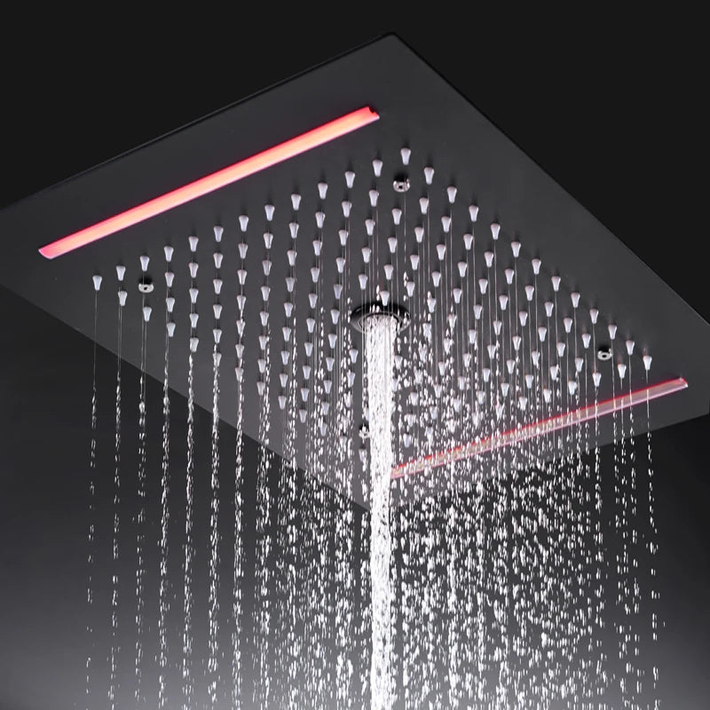 Digital Shower Set Ceiling Rain Shower Head LED Black Thermostatic Mixing Valve