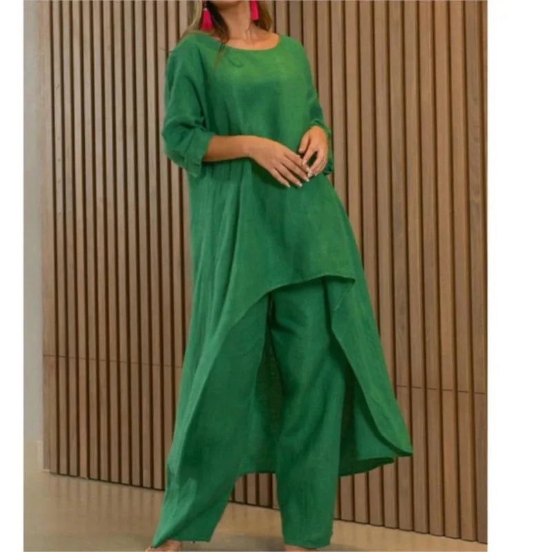 2025 Loose New In Matching Sets Two Piece Outfit 2 Pieces Set For Woman Solid Color Irregular Hem Long Sleeves Wide Legs Trouser