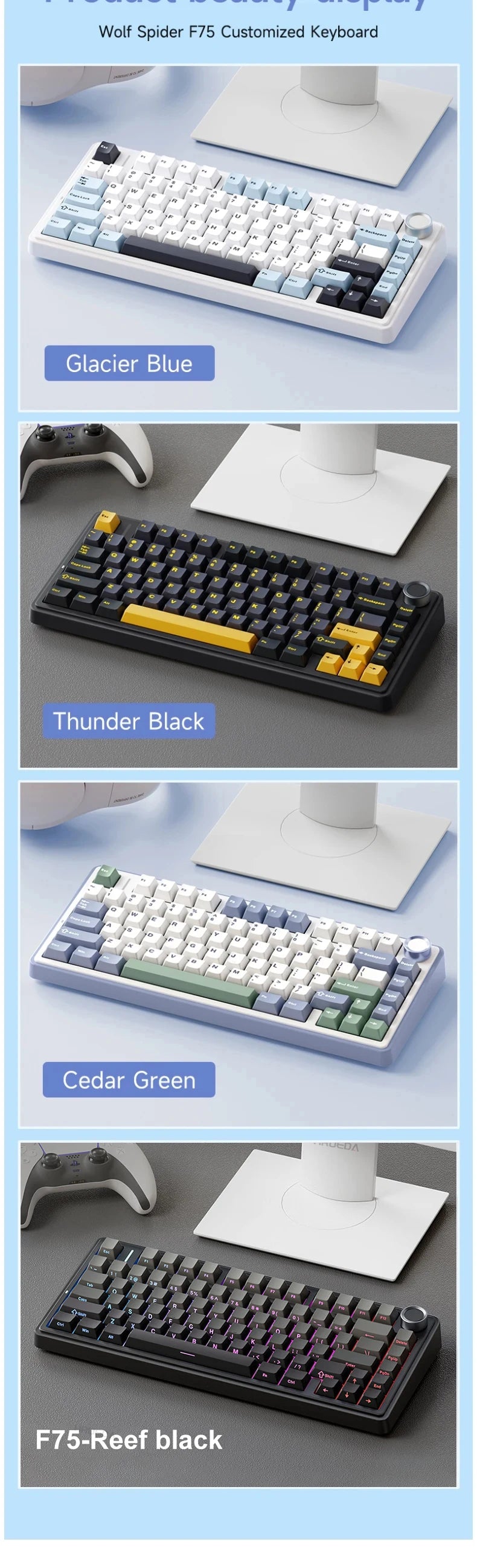 AULA F75 75% Wireless Mechanical Keyboard Hot Swappable Creamy Keyboard Pre-lubed Reaper Switches RGB Backlit Gaming Keyboards