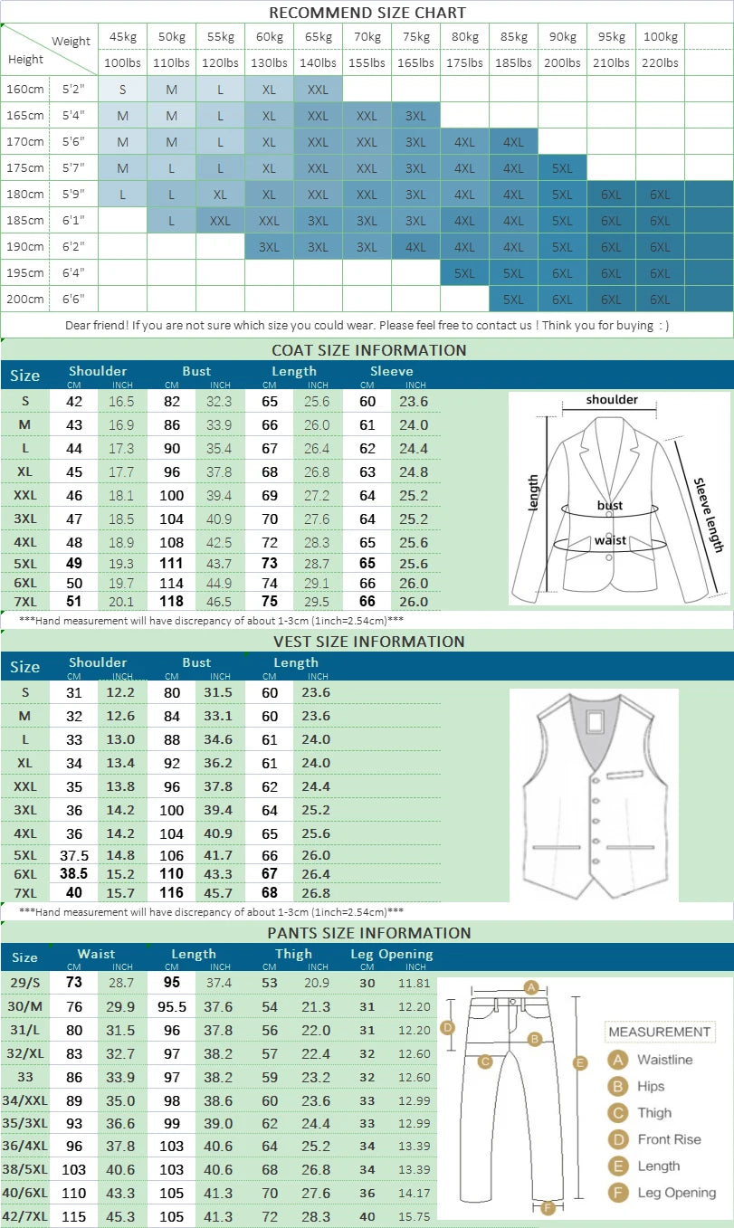 S-7XL ( Blazer + Vest + Pants ) Striped Plaid Solid Color Mens Formal Business Suit 3Pcs Set Groom Wedding Social Show Dress