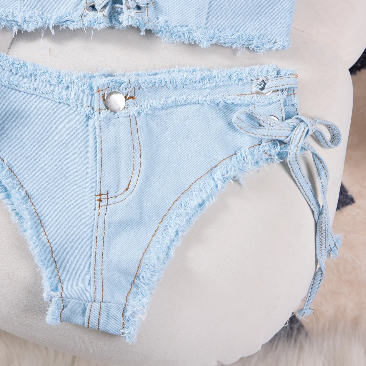DEKA Retro Women Bikini Denim Suits Summer Halter Camis+ Mini Pant Lingerie Fashion Vacation Swimsuits Sexy Bra&Briefs Sets