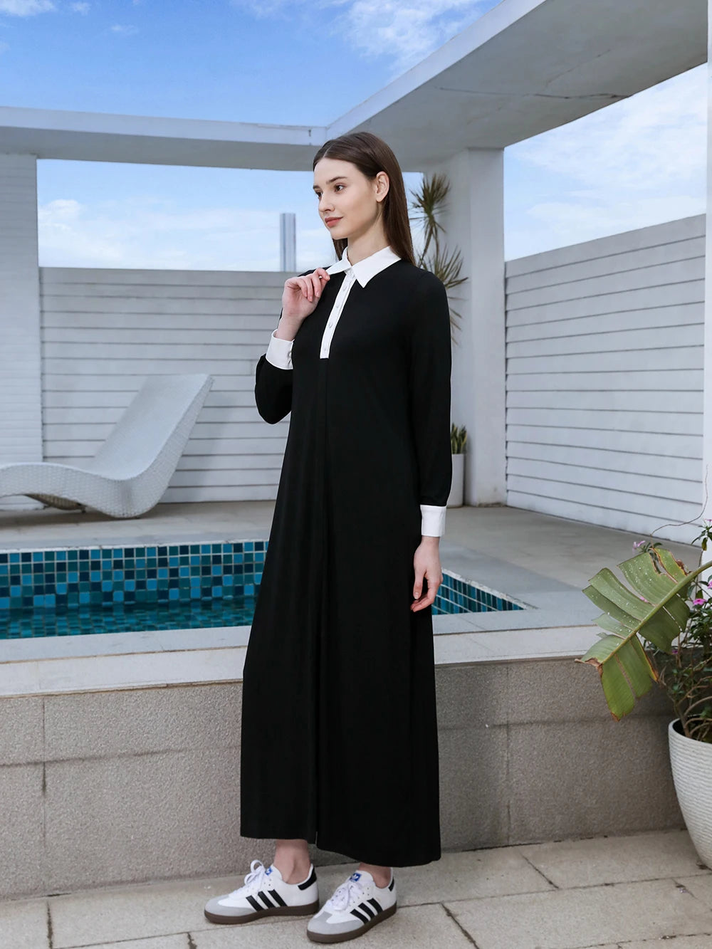 AP SS25 Women Satin Patchwork Modal Dress Soft Batwing Sleeve Maxi Dress Loose Clothing Satin Cuff