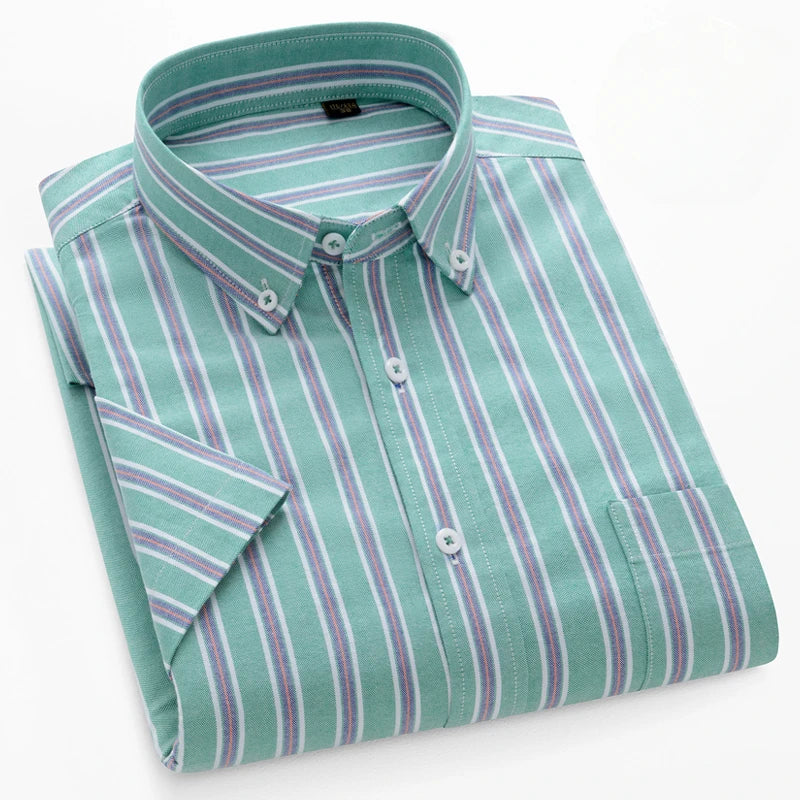 New In Shirt Summer 100%Cotton Short Sleeve Shirts for Men Slim Fit Formal Plain Shirt Designer Plaid Korean Popular Clothes