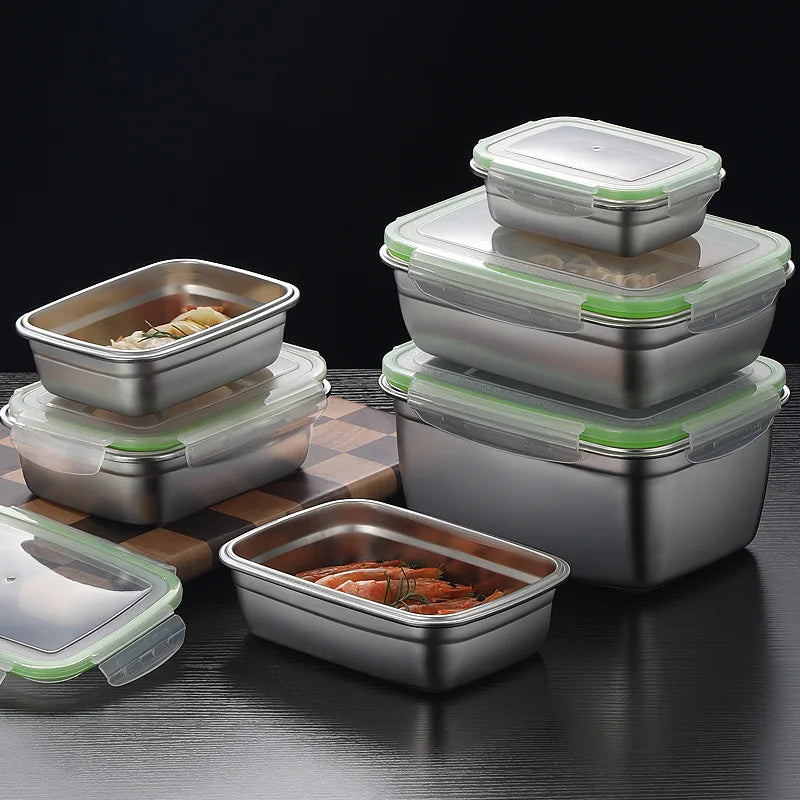 304 Stainless Steel Lunch Box Set with Silicone Transparent Lids Stackable Food Storage Containers for Kitchen School Office