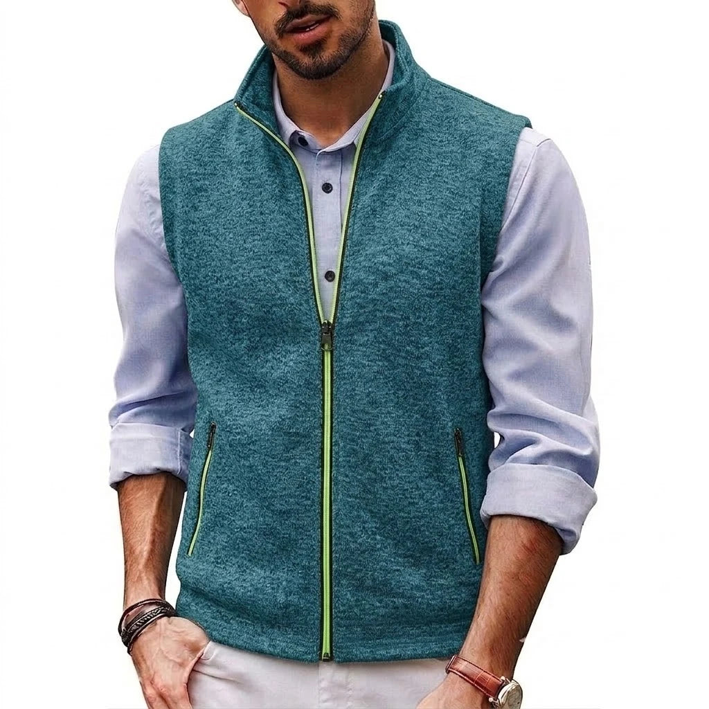 Autumn Men's Stand Collar Vest Zip Casual Knitted Sweatshirts Sleeveless Jacket Winter Warm Outerwear with Pockets Streetwear
