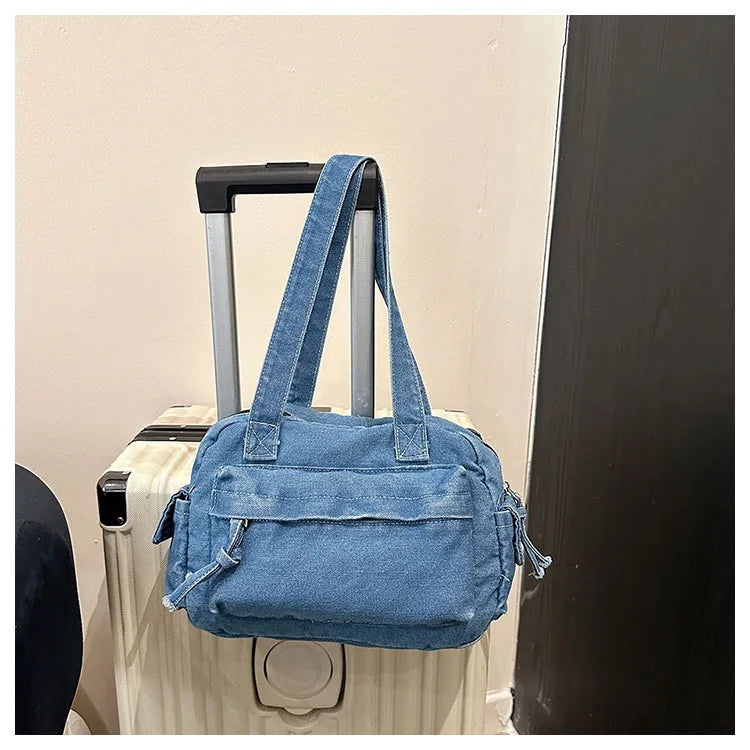 Trendy Vintage Denim Top Handle Bag Women Fashion Spring Shoulder Bag Casual Comfortable and Versatile Texture Storage Bag