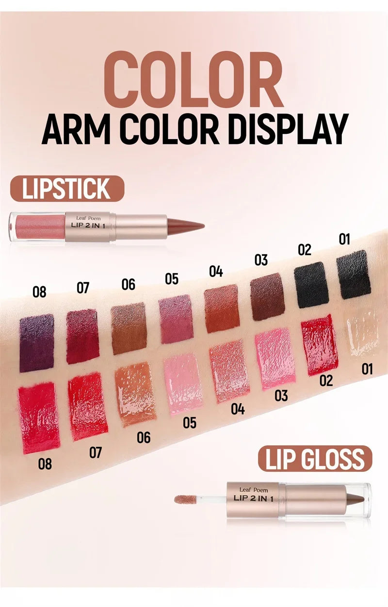 2IN1 Tapered Gradient Lipliner Pen Nude Brown Mirror Glass Lip Gloss Matte Lip Liner Waterproof Lip Contour Non Stick Makeup