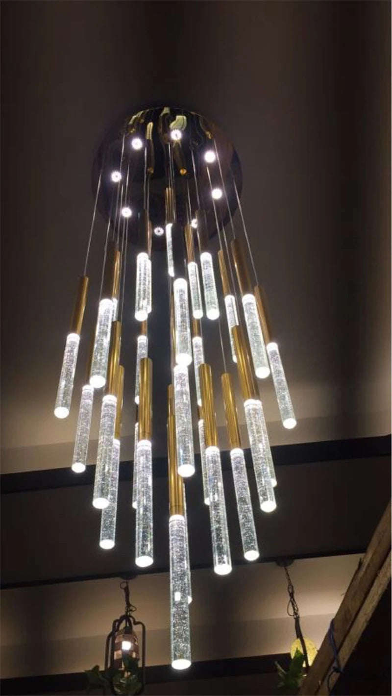 Modern Chandelier Lighting for Staircase Large Long Crystal Lamps Hallway Lobby Gold Chain Chandeliers Home Decor Light
