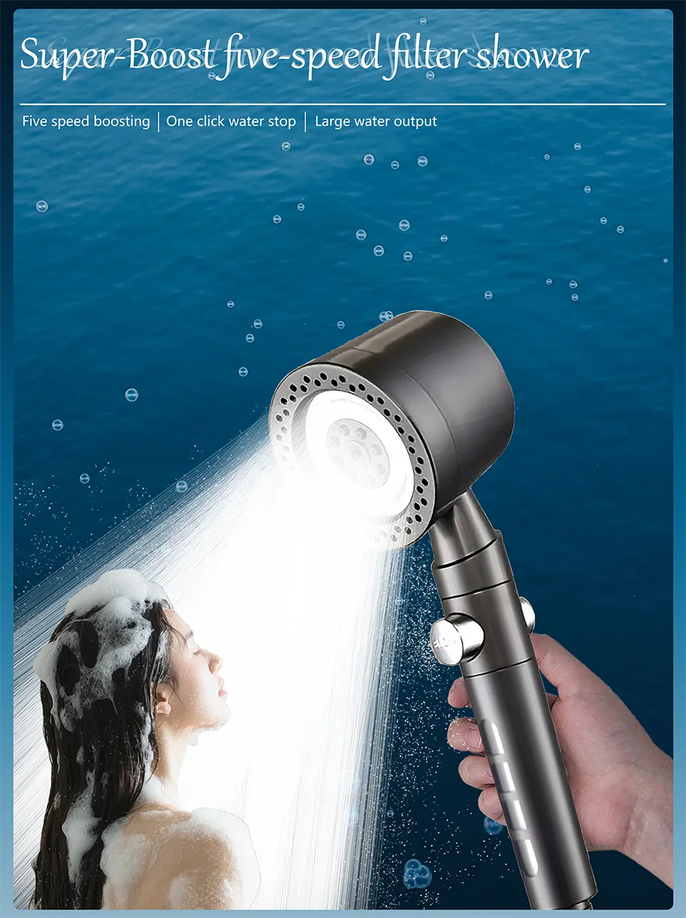 New High Pressure Water Saving Filter Shower Head 5 Modes Handheld Shower Head One Button Stop Bathroom Accessories Set