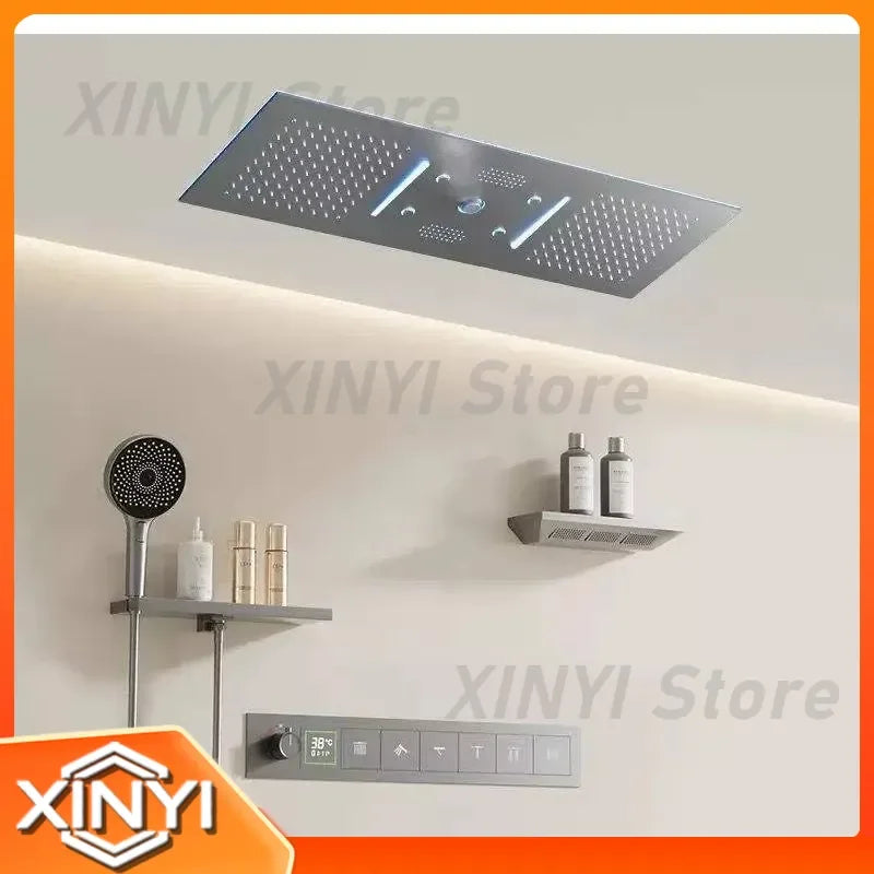 Waterfall Shower System for Multi Function Rainfall Ceiling Luxury Shower Head Thermostatic Shower System