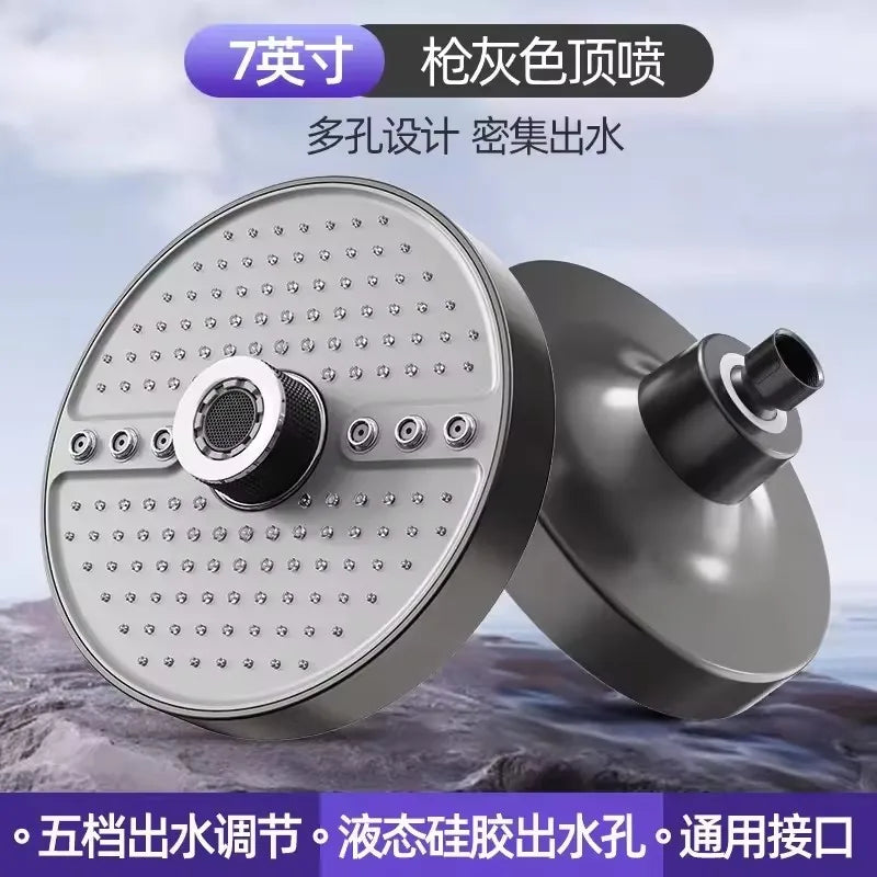 2025 New 5 Modes Large Flow Rainfall Shower Head Supercharge Shower High Pressure Top Spray Rain Showerhead Bathroom Accessories