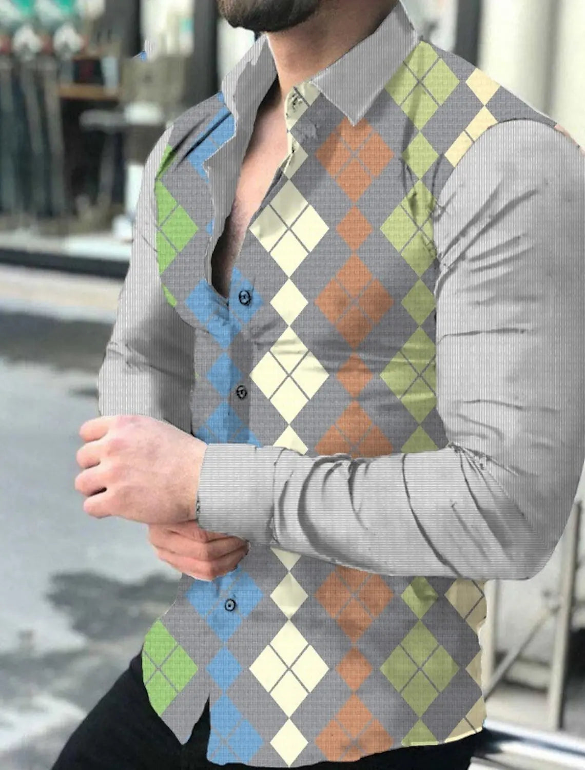Men's Shirt Plaid Striped Graphic Prints Geometry Turndown Outdoor Street Long Sleeve Button-Down Clothing  Fashion Designer