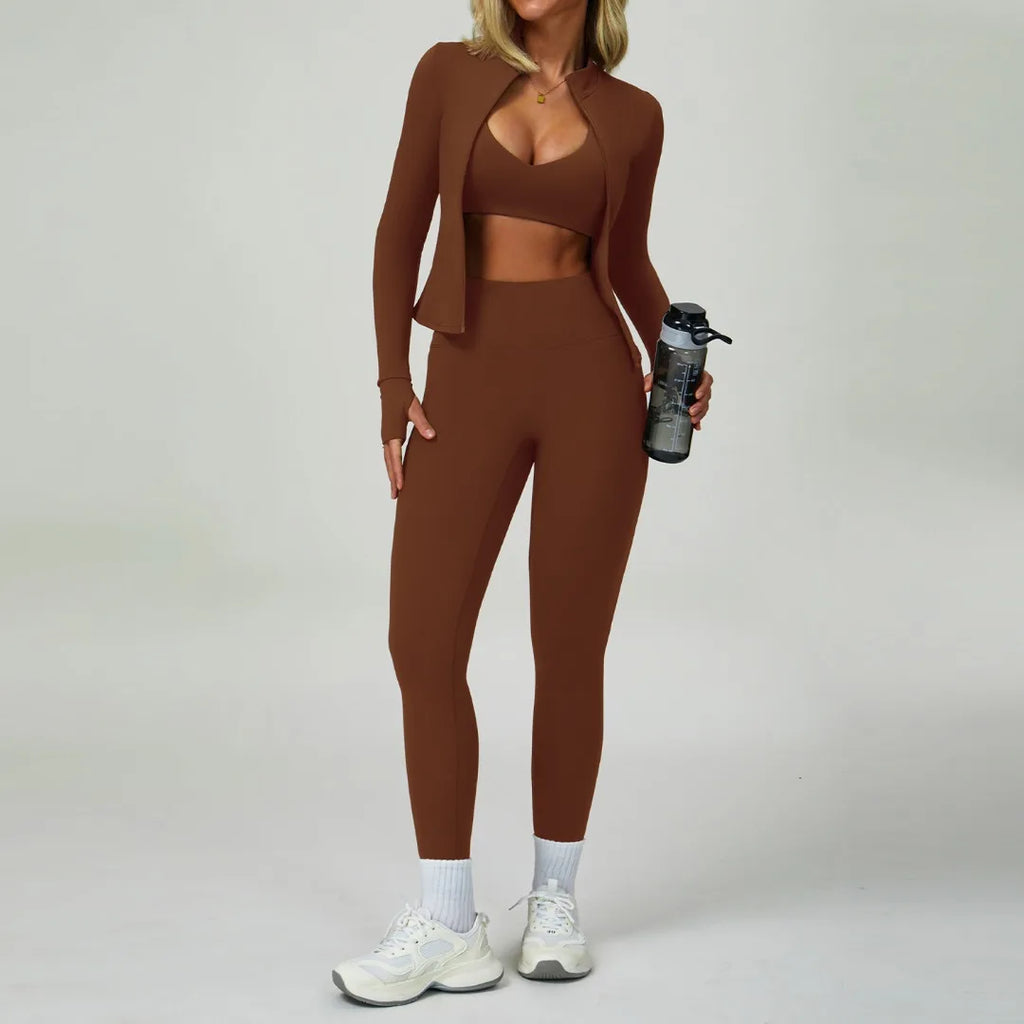 3PCS Women's Yoga Set Peach Hip Sports Jacket Shorts Fitness Set Tight Sports Bra Pants Set Workout Gym Leggings Sports Yoga Set