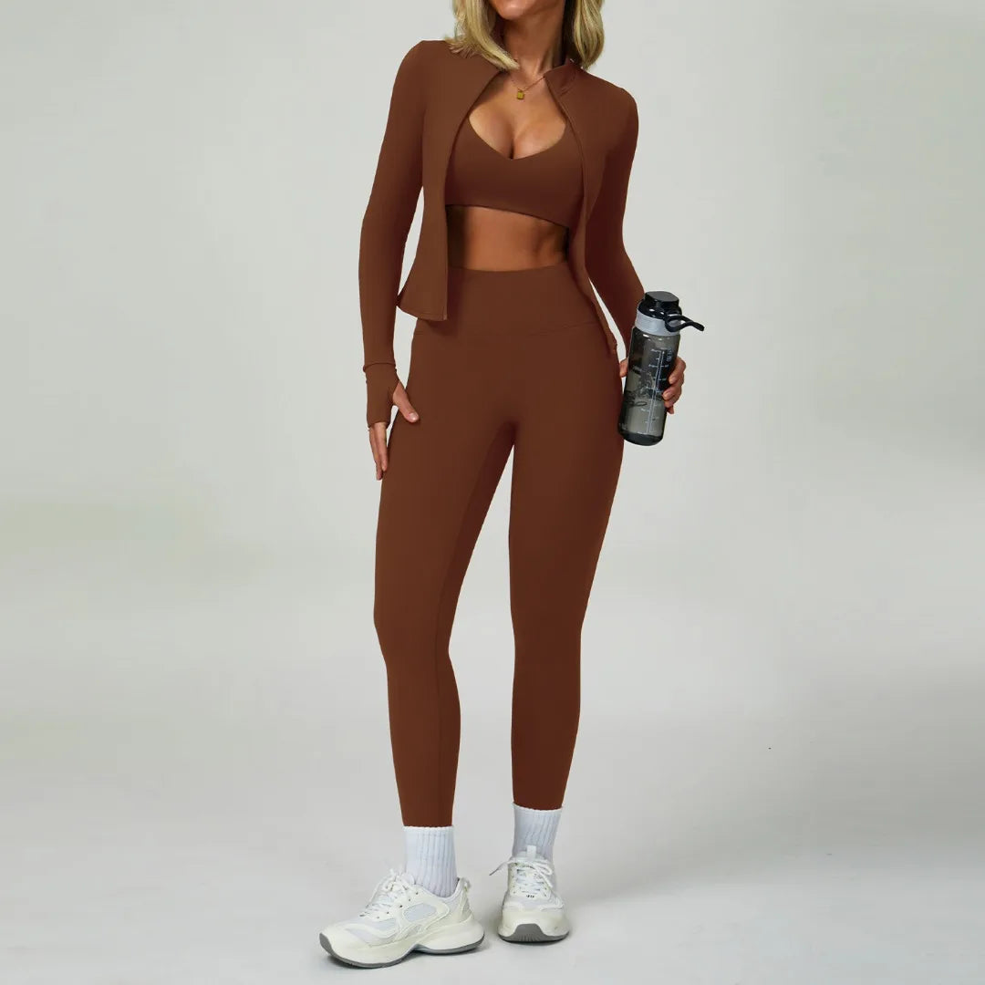 3PCS Women's Yoga Set Peach Hip Sports Jacket Shorts Fitness Set Tight Sports Bra Pants Set Workout Gym Leggings Sports Yoga Set
