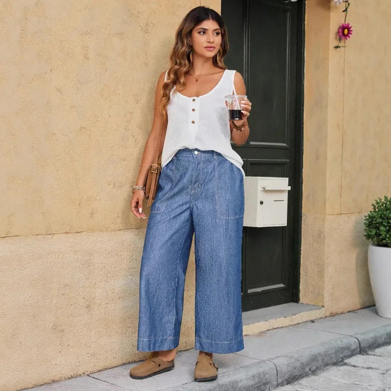 Denim Pant Women Jeans Vintage Wide Leg Long Pants High Waist Straight Trousers Y2k Streetwear Elegant Work Casual Loose 2026