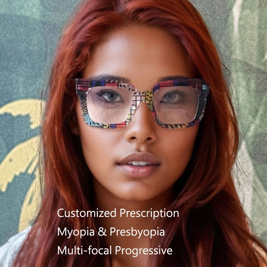 Customized Prescription Glasses Women Multi-Focal Progressive Photochromic Anti-Blue Light Myopia Hyperopia Lens Eyeglasses