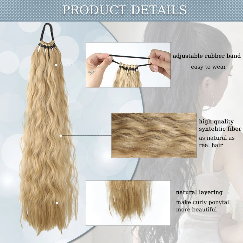 Synthetic Long Curly Hair Ponytail 24inch Wavy Ponytail Extensions with Elastic Hair Tie Women Hairpiece for Daily Party Wear