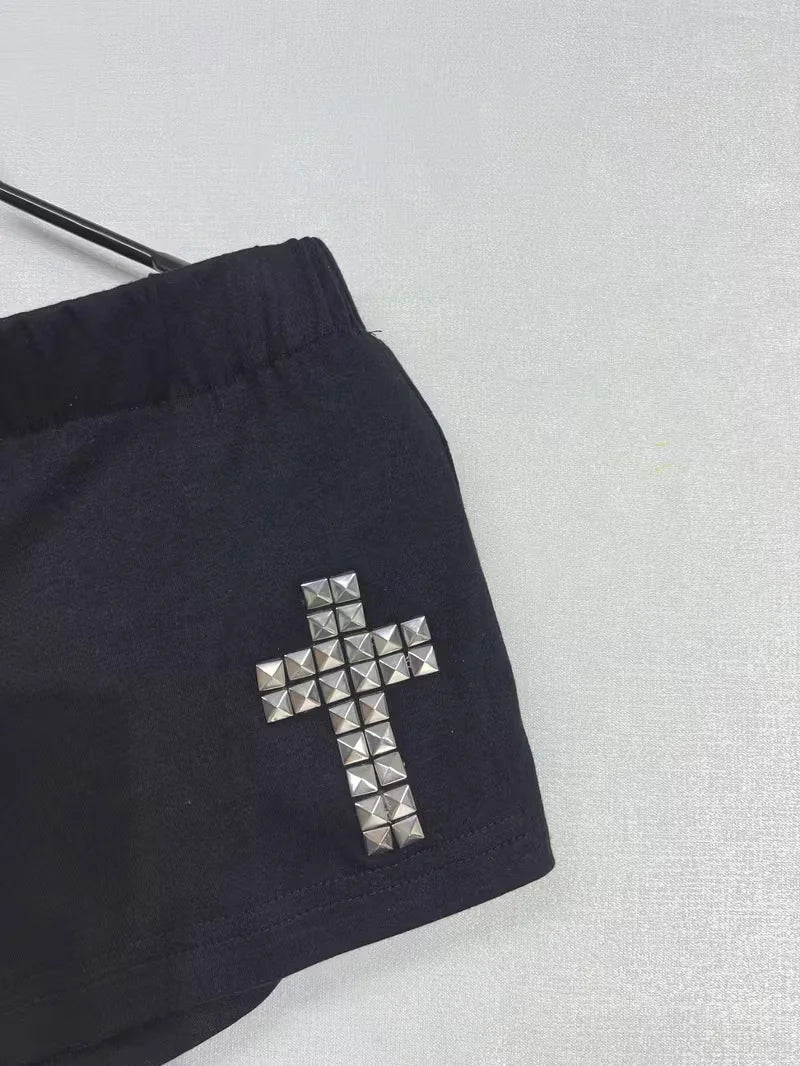 Women Y2K Summer Streetwear Gyaru Vintage goth Graphic Acubi Shorts Button Low Rise Short Hot Pants 2000s Alt Clothes