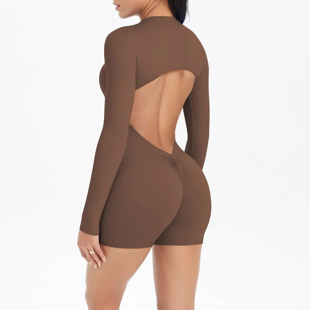 Women's Seamless Yoga Jumpsuits Sports Fitness Zipper Open Back Breathable One-Piece Bodysuits for Gym Running Fitness Workout