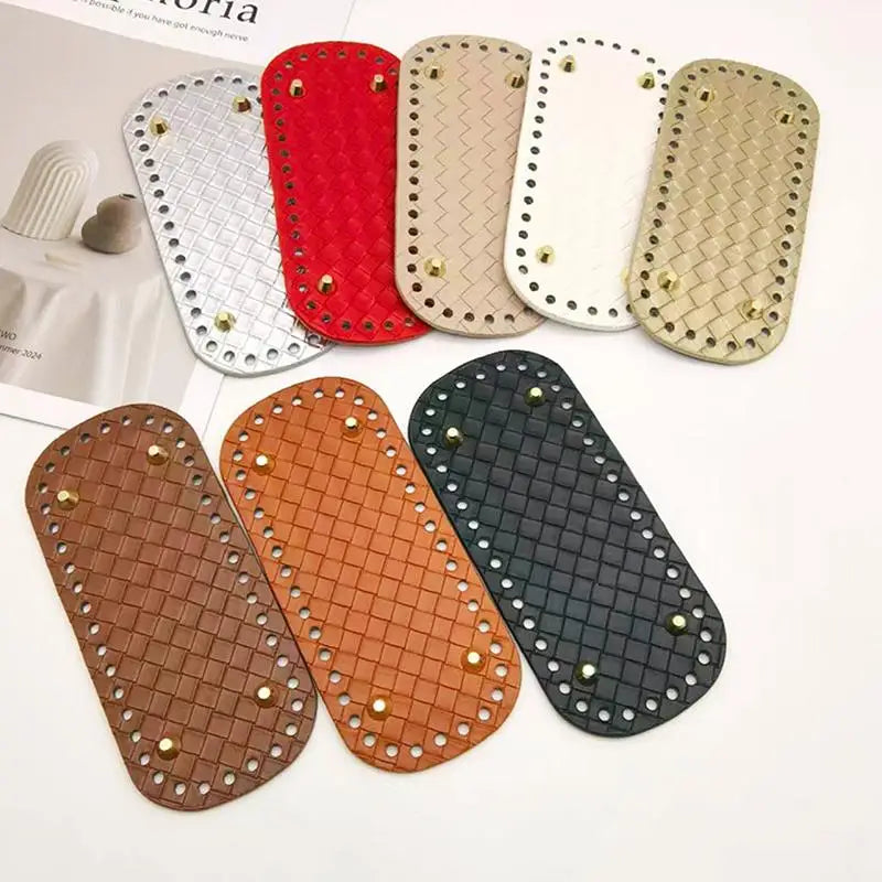 Handmade Leather Bag Bottom 18x8cm Woven Pattern DIY Accessories for Knitting Crochet Purse Making