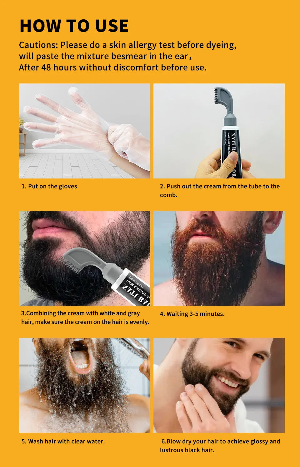 NEW Black Beard Dye Cream With Comb 80ml Natural Men Beard Dye Shampoo Permanent Beard Coloring Cream Fashion Modelling Tool
