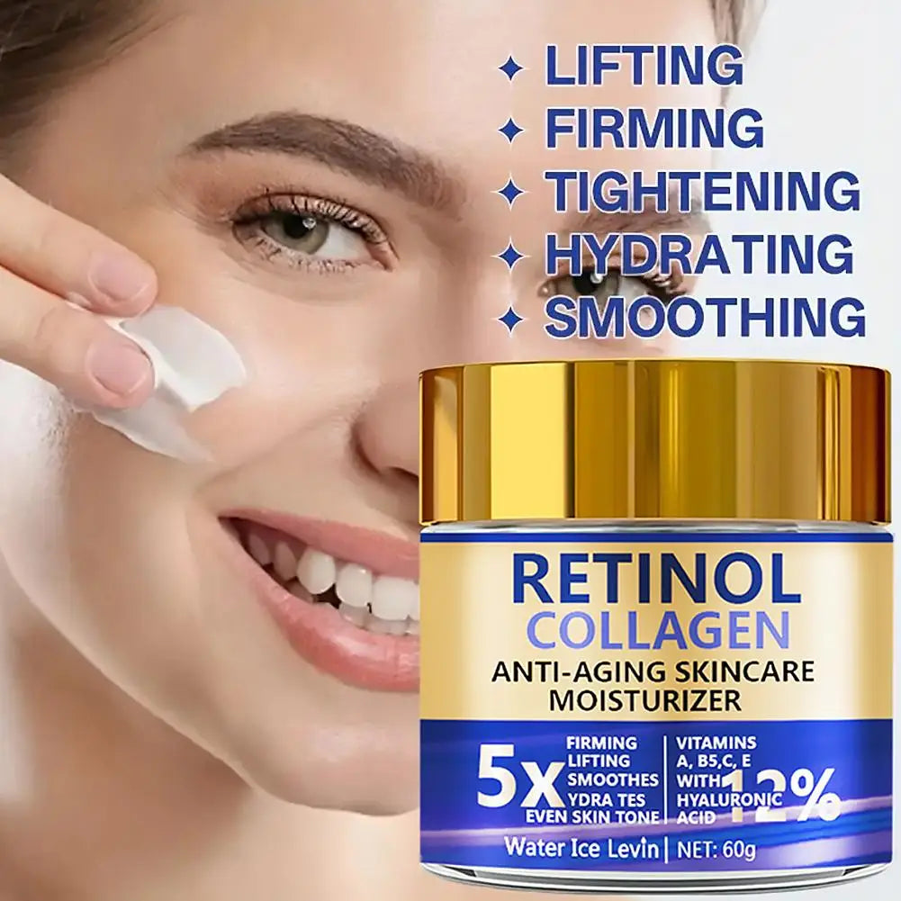 Retinol & Collagen Face Cream 60g, Anti-Aging Firming Moisturizer with Hyaluronic Acid, Fast Delivery