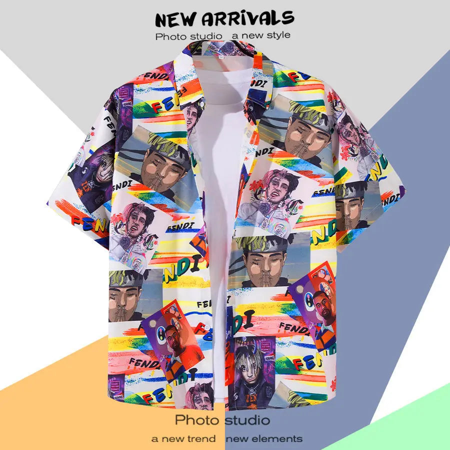 New Summer Casual Short Sleeved Shirt Korean Version Fashionable Men's and Women's Loose Collar Hawaiian Seaside Flower Shirt