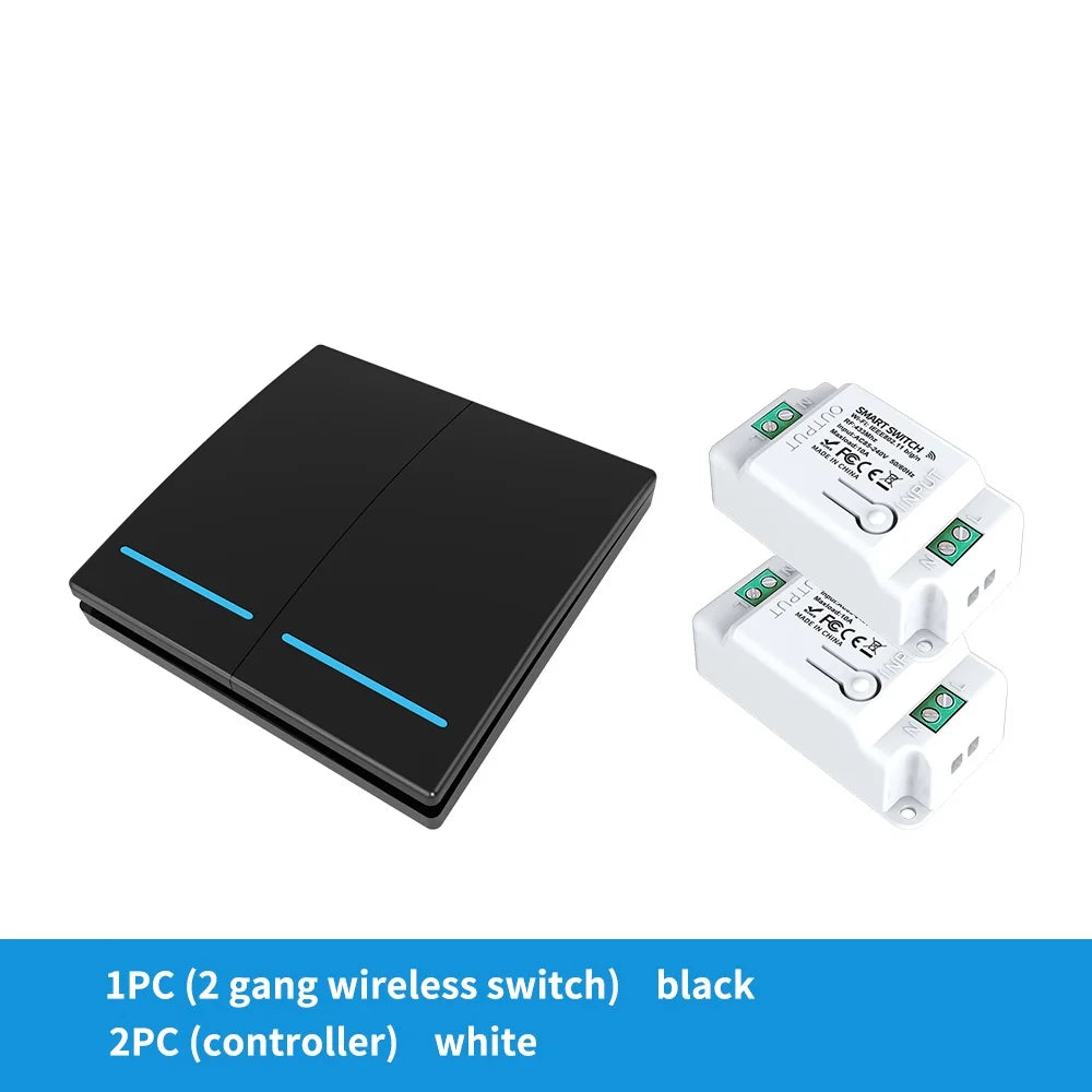 Long Distance Smart Tuya Wifi Wireless Switch Black And  White 1/2/3gang RF433 Remote Control Light Switch CR2032 Power Supply