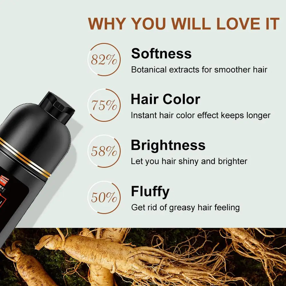 3-in-1 Collagen Argan Oil Shampoo Long-Lasting Black Hair Dye Shampoo for Men Women Nourishes Colors Gray Hair, 420ml Formula