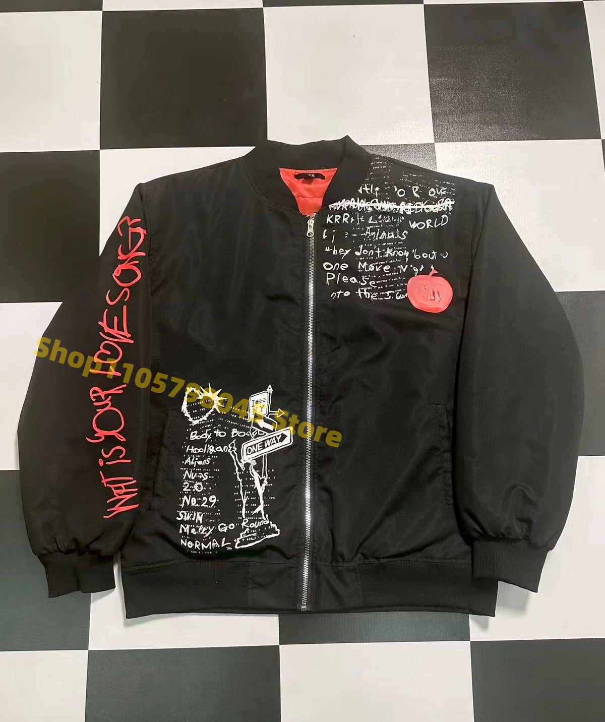 Fan Support ARIRANG 2026 Baseball Jacket Graffiti Printed Zip‑Up Bomber Coat Casual Street Outerwear for Daily Wear