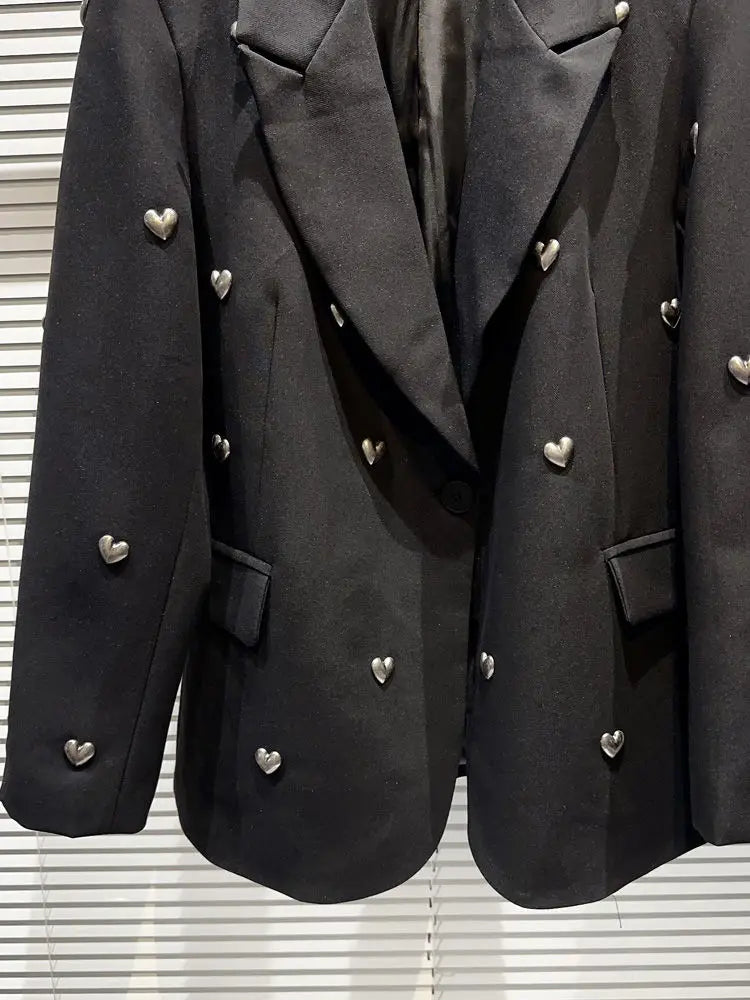 2025 Fashion Heavy Industry Lapels Blazer Women Spring Autumn Casual Korean Ladies Office Suit Coat Temperament Women Black Tops