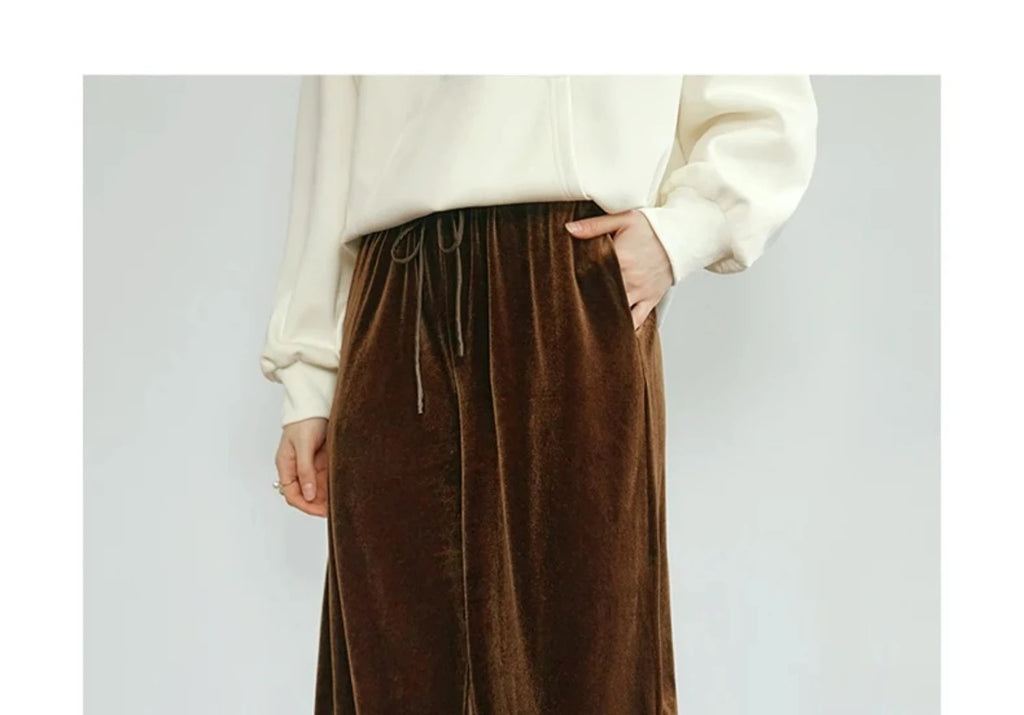 OLrain Velvet Drawstring Baggy Sweatpant Woman 2026 Autumn Casual Retro High Waist Wide Leg Long Pants Women Trousers M56QK85138